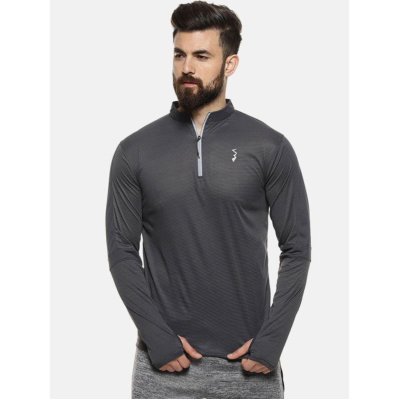 Campus Sutra Charcoal Self Design T-Shirt (XL)