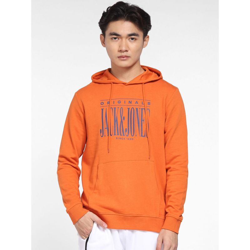 Jack & Jones Orange Logo Print Hooded Sweatshirt (M)