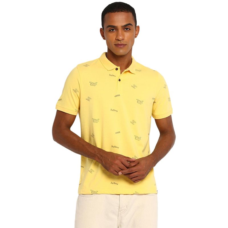 Lee Men Yellow Printed Slim fit Polo T-Shirt (XL)