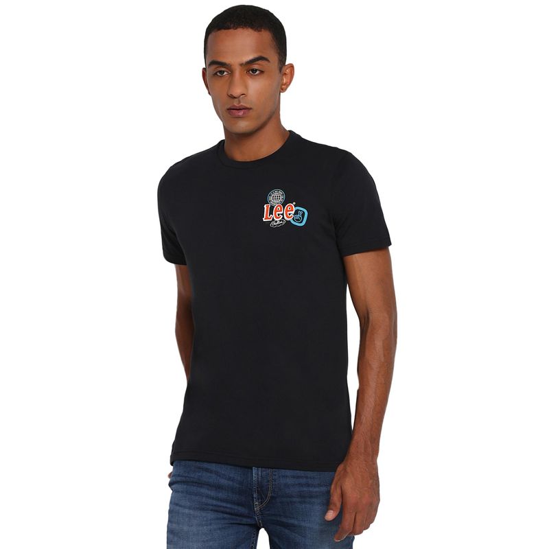Lee Men Black Graphic Print Slim fit T-Shirt (L)