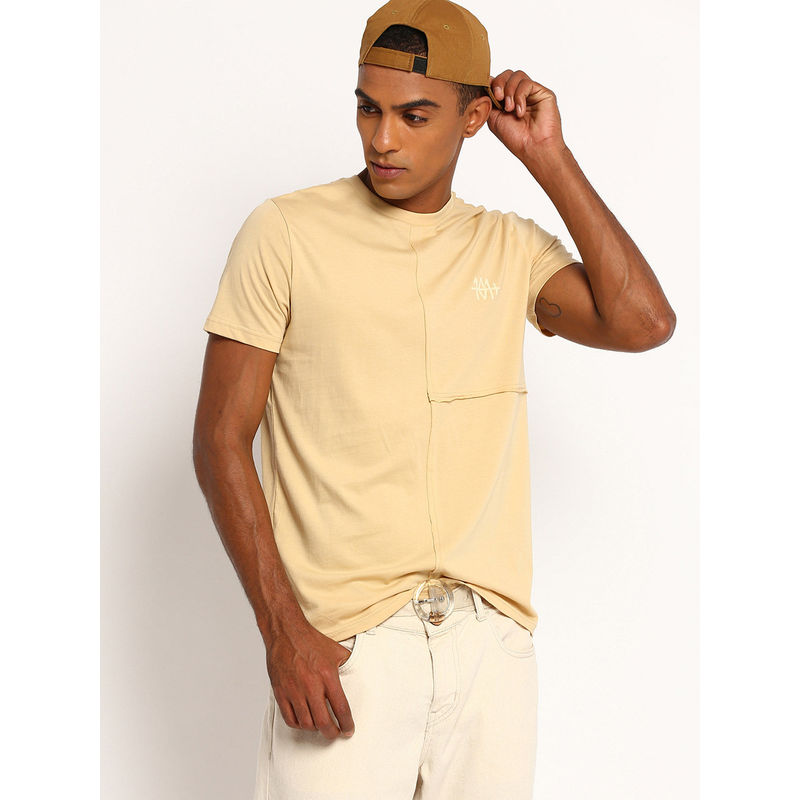 Lee Men Beige Graphic Print Slim Fit T-Shirt (M)