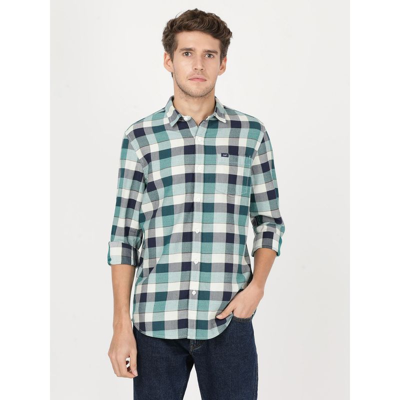 Lee Men Checked Blue Shirt (Slim) (M)