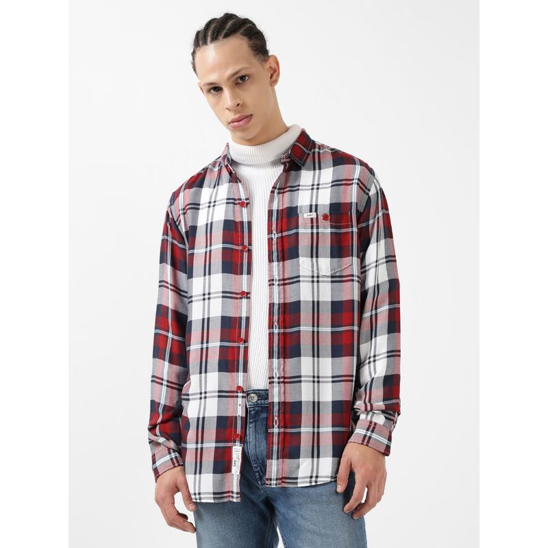 Lee Men Checked Red Shirt (Regular) (XL)