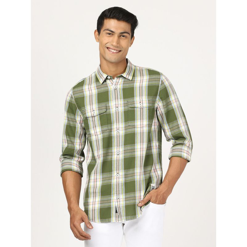 Lee Men Checked Green Shirt (Regular) (S)