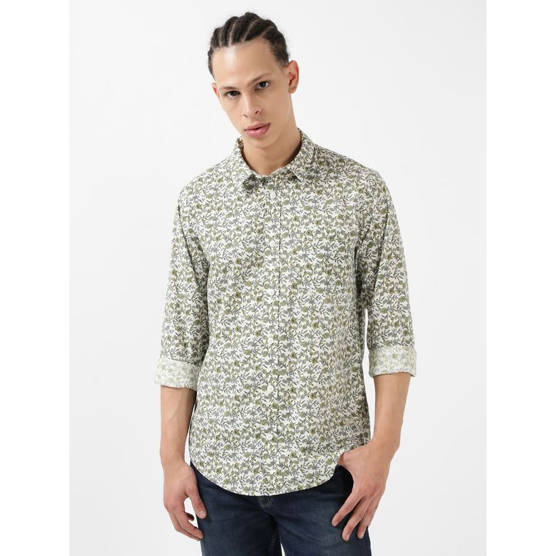 Lee Men Printed Green Shirt (Regular) (XL)