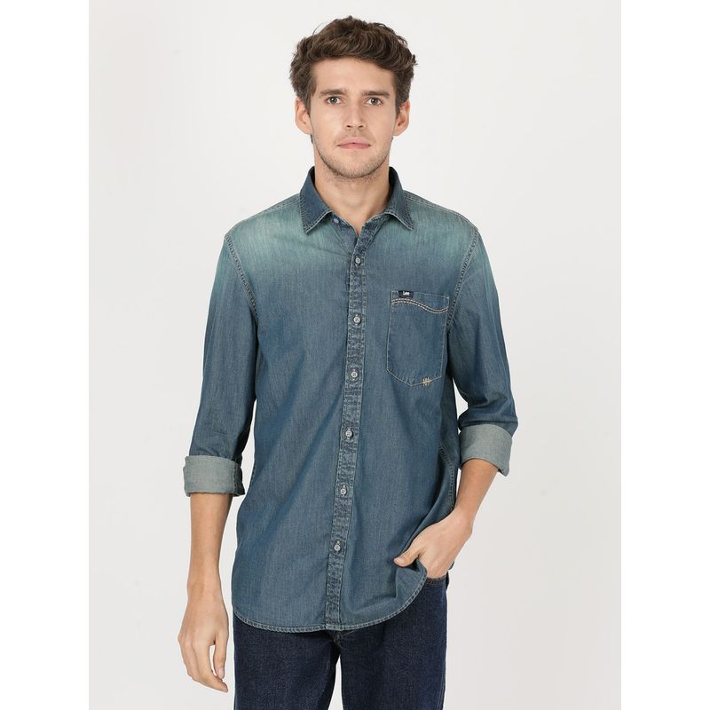 Lee Men Solid Blue Shirt (Slim) (M)