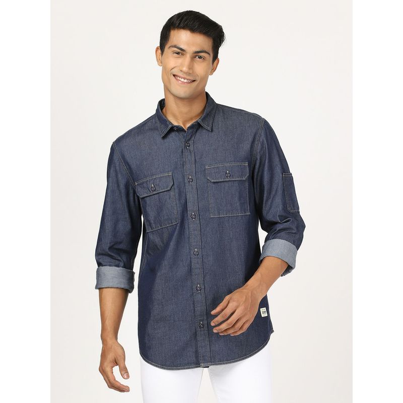 Lee Men Solid Blue Shirt (Regular) (S)