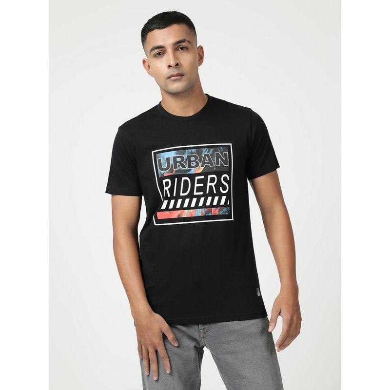 Lee Men Graphic Print Black Crew Neck T-Shirt (Slim) (S)