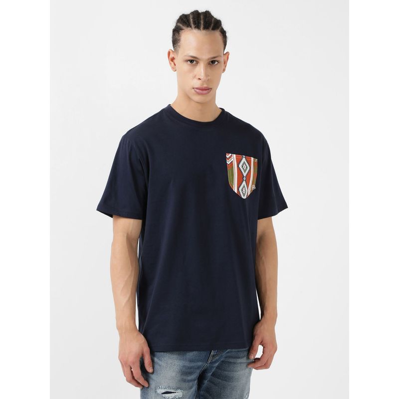 Lee Men Solid Navy Crew Neck T-Shirt (Comfort) (L)