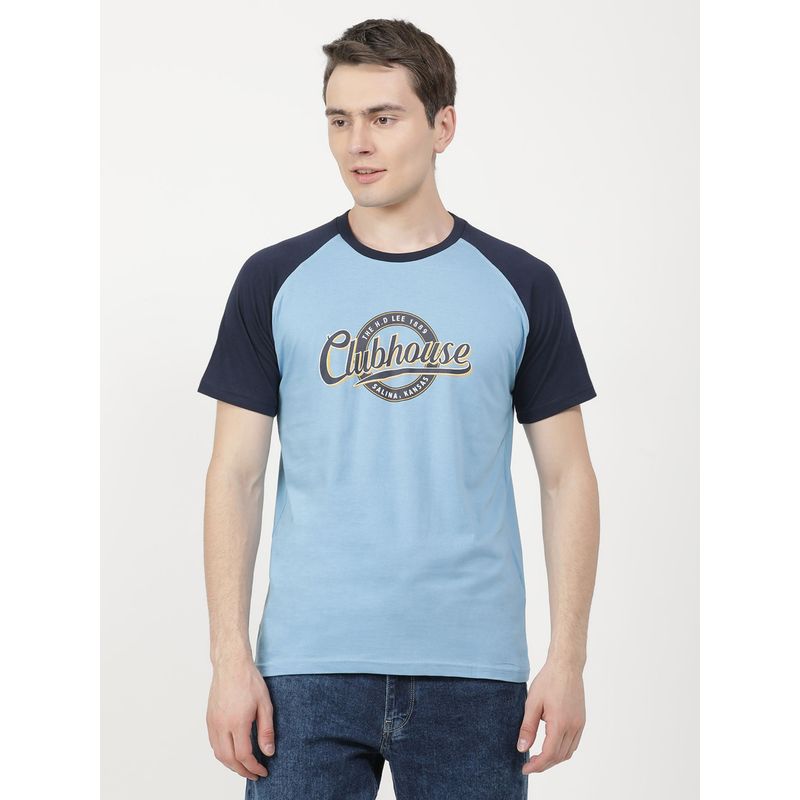 Lee Men Graphic Print Blue Crew Neck T-Shirt (Slim) (L)