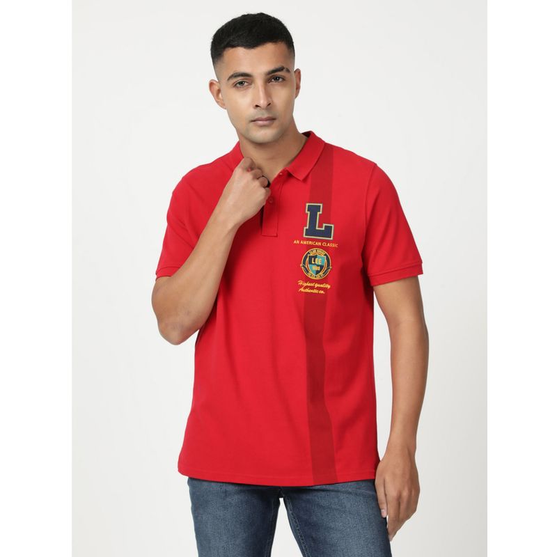 Lee Men Solid Red Polo T-Shirt (Slim) (M)