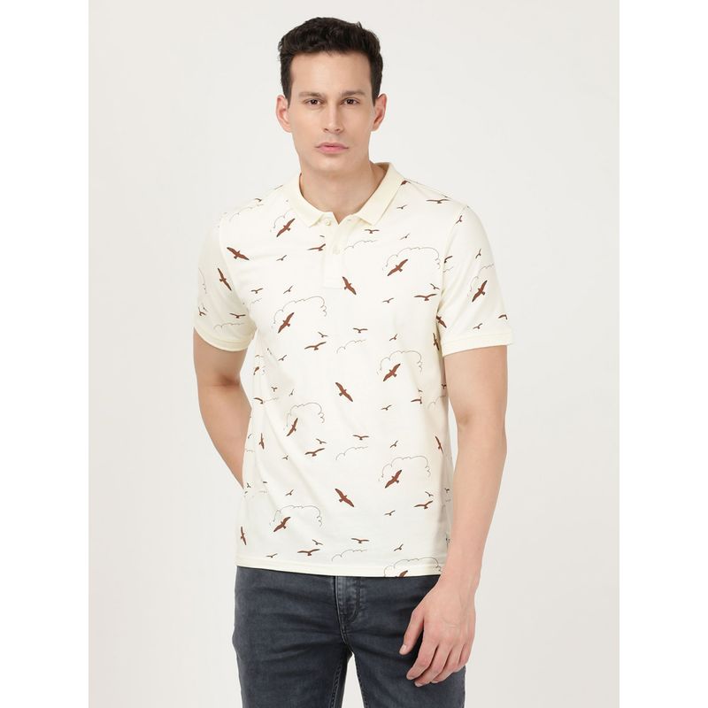 Lee Men Printed Beige Polo T-Shirt (Slim) (M)