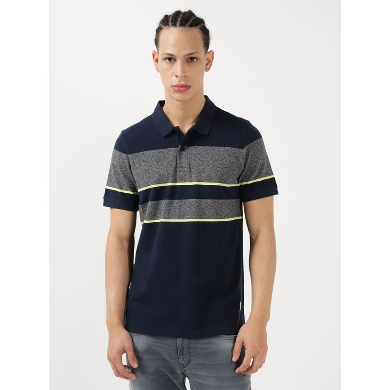 Lee Men Stripes Navy Polo T-Shirt (Slim) (M)
