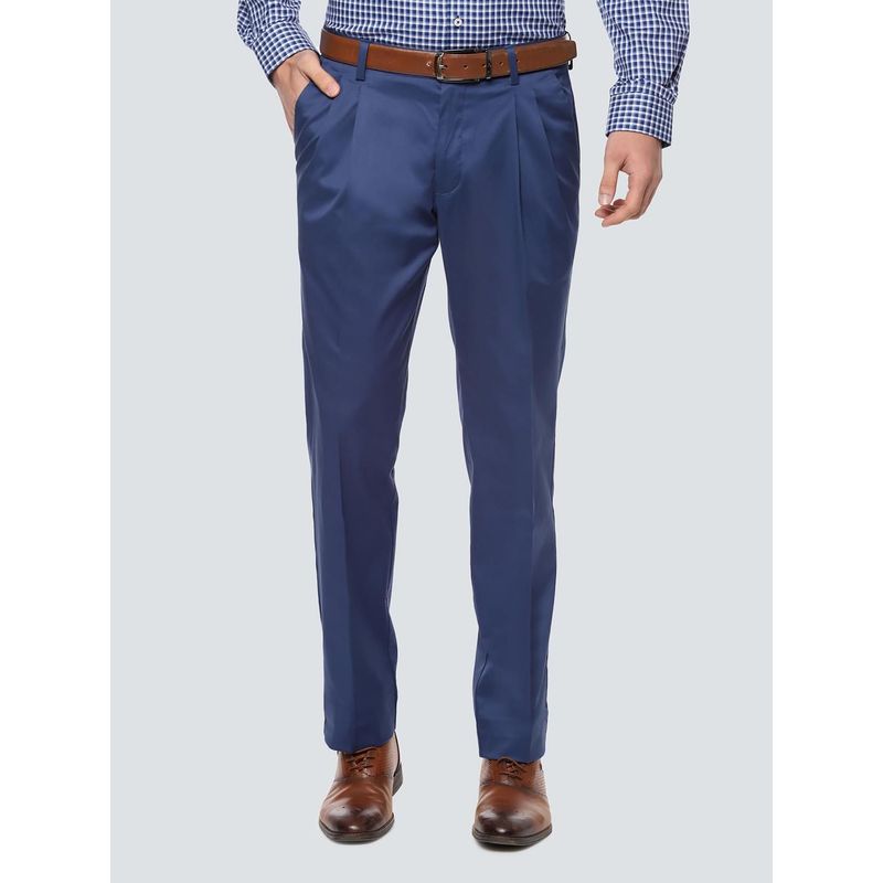 Louis Philippe Permapress Navy Blue Self Designed Formal Trouser (30)