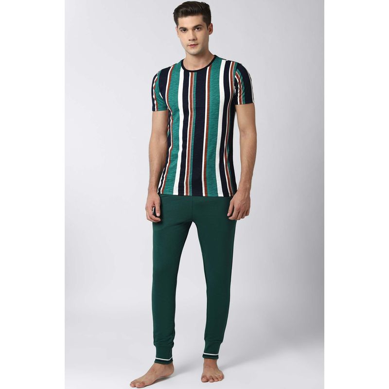 Peter England Men Green T Shirt and Joggers (Set of 2) (L)