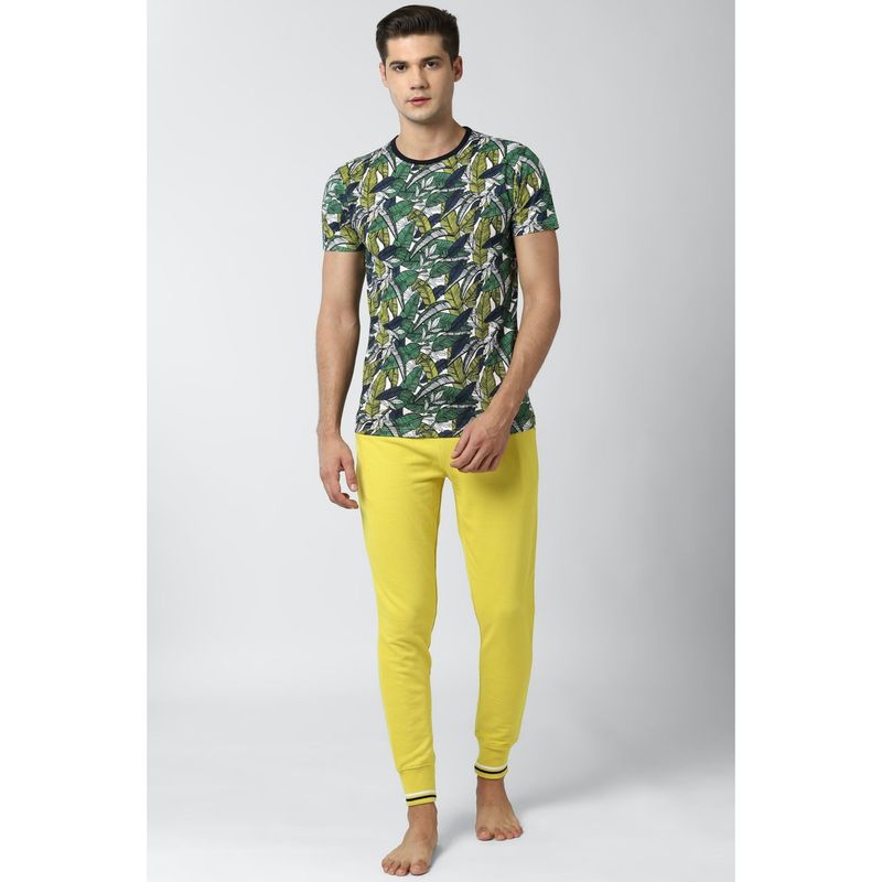 Peter England Men Green Print Casual T-Shirt and Joggers (Set of 2) (S)