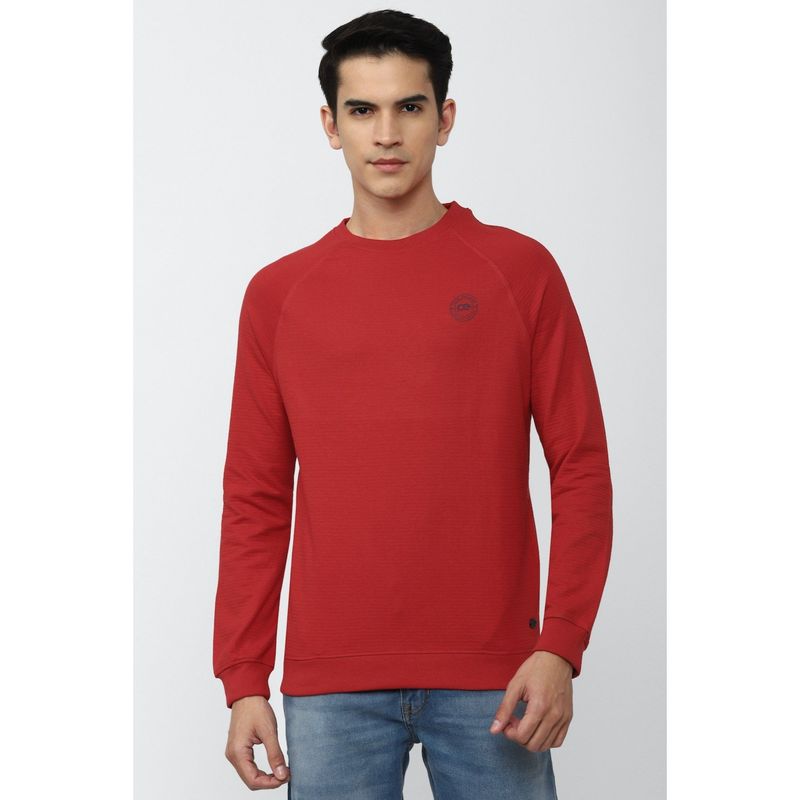 Peter England Men Red Solid Crew Neck Sweatshirt (S)