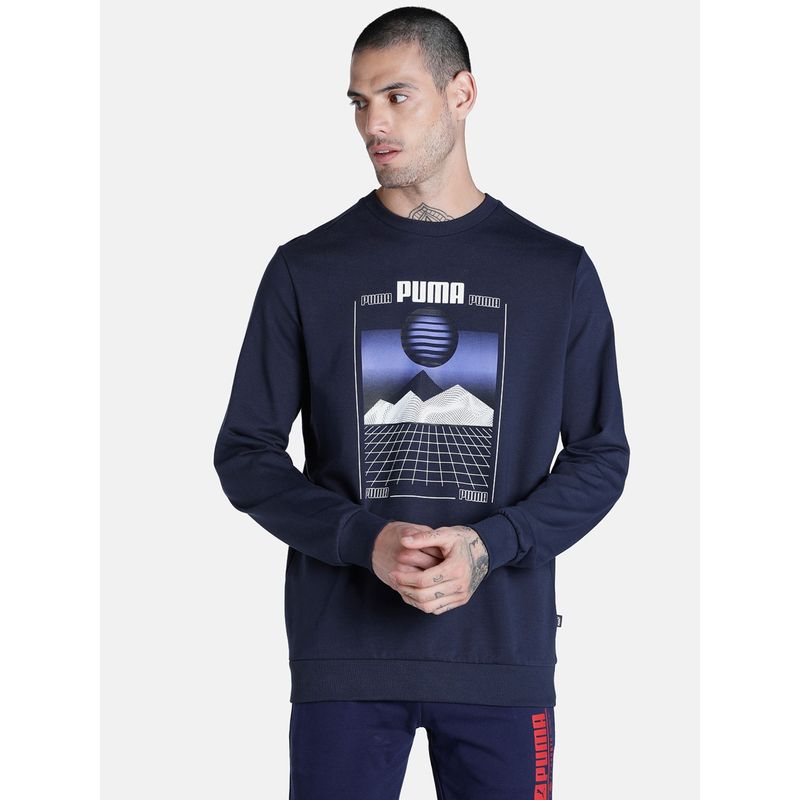 Puma Graphic Crew 5 Mens Navy Blue Sweatshirt (L)