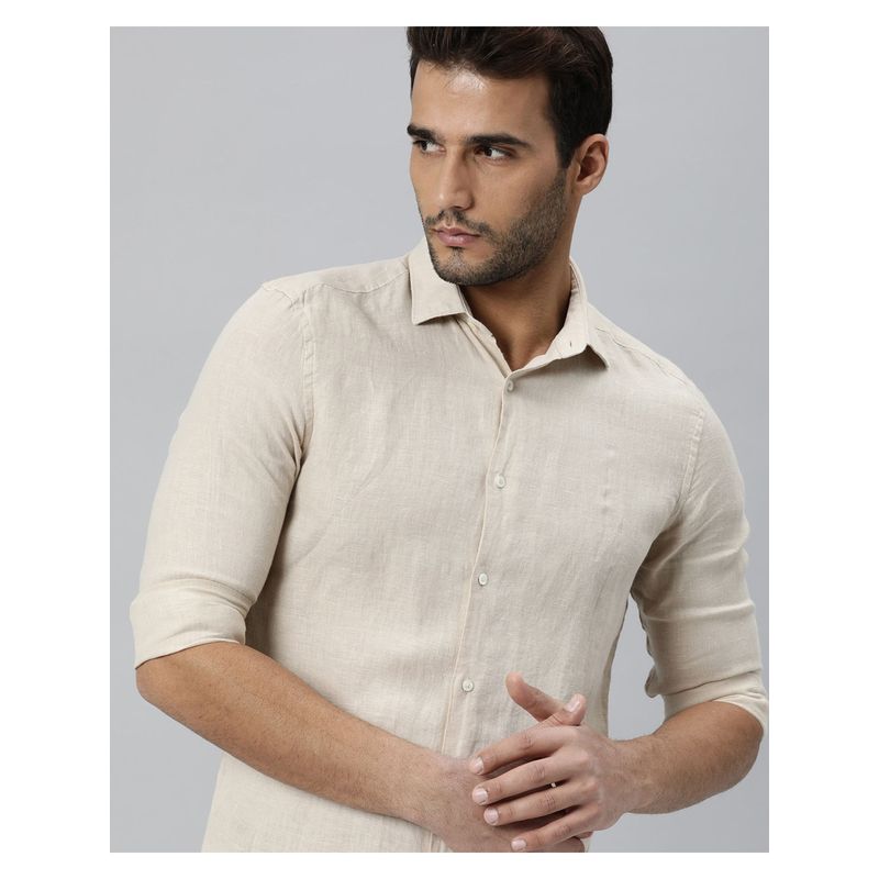 RARE RABBIT Solid Beige Casual Shirts (L)