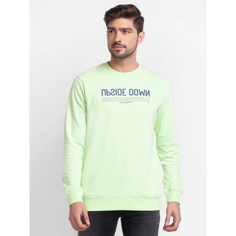 Spykar Mint Green Cotton Full Sleeve Round Neck Sweatshirt for Men (L)