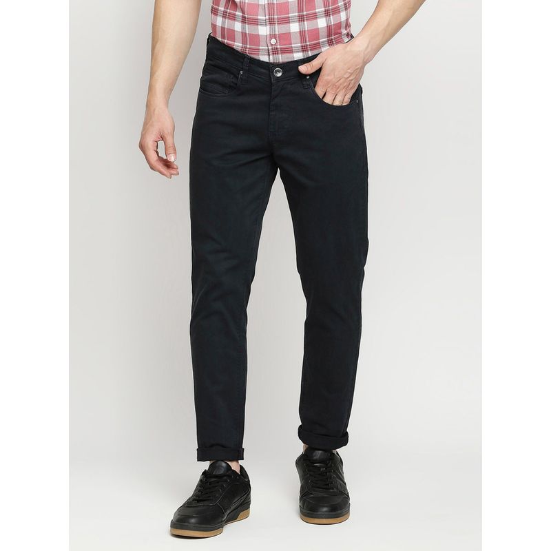 Spykar Charcoal Grey Cotton Slim Fit Tapered Length Trousers for Men (36)