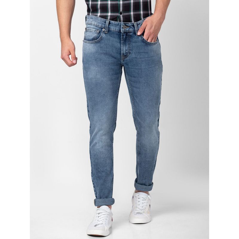 Spykar Blue Low Rise Super Slim Fit Jeans for Men (36)