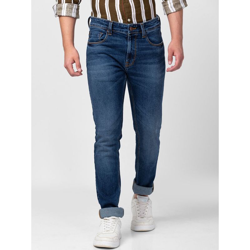 Spykar Blue Low Rise Slim Fit Jeans for Men (38)