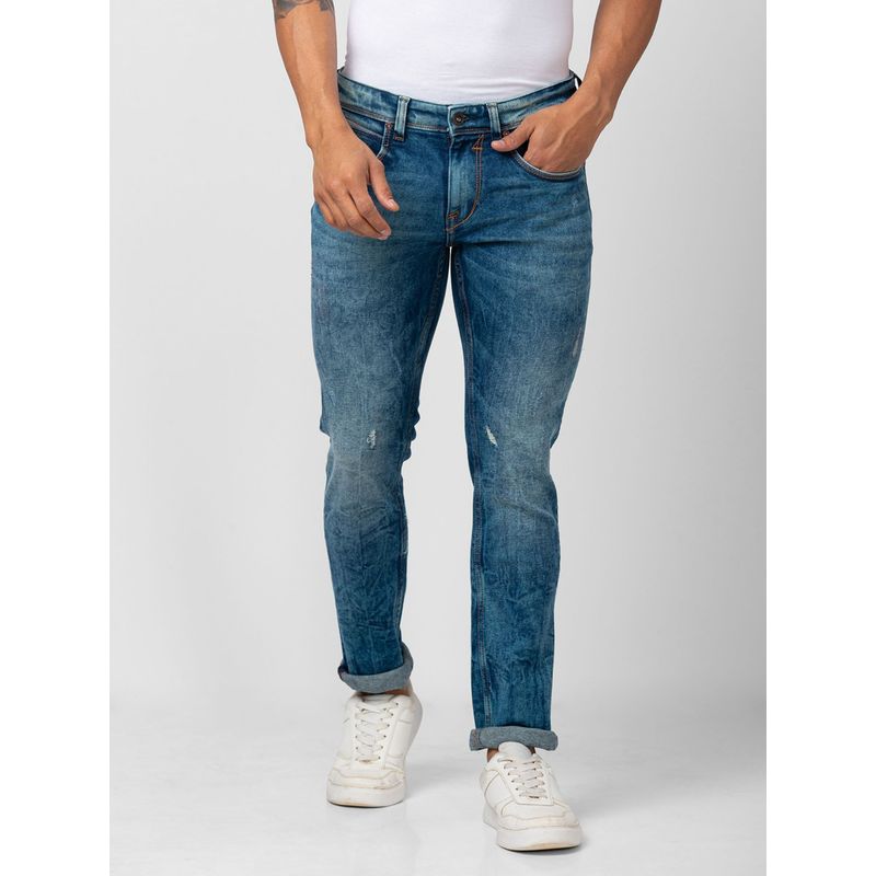 Spykar Men Dark Blue Cotton Slim Fit Narrow Length Jeans (Skinny) (32)