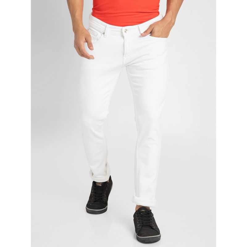 Spykar Men White Cotton Slim Fit Narrow Length Jeans (Skinny) (36)