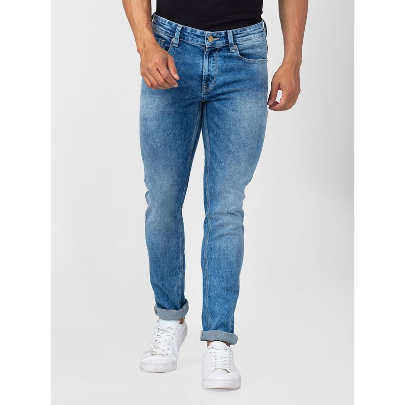 Spykar Men Mid Blue Cotton Slim Fit Narrow Length Jeans (Skinny) (32)