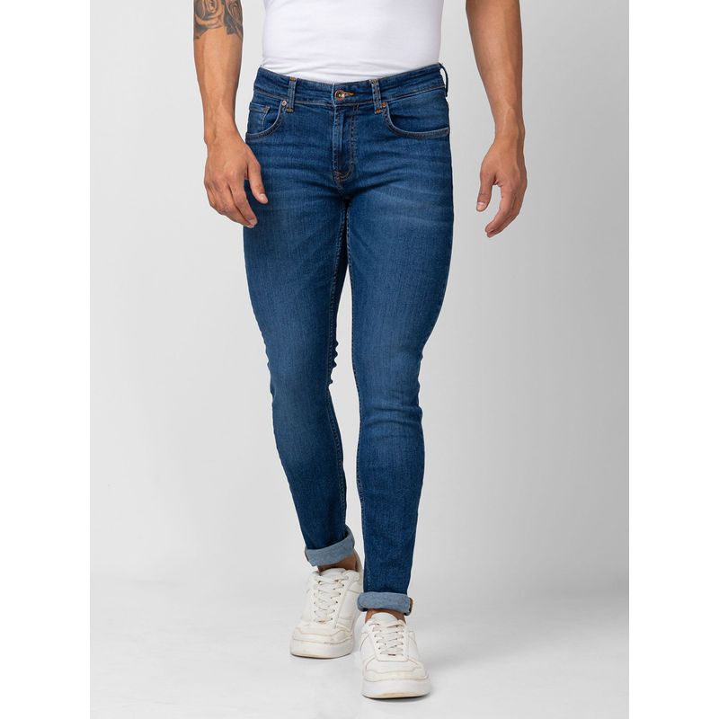 Spykar Men Dark Blue Cotton Stretch Slim Fit Narrow Length Jeans (Skinny) (30)