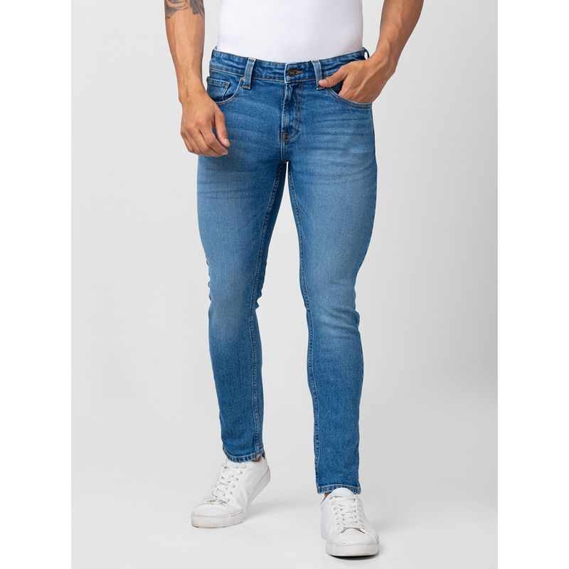 Spykar Men Mid Blue Cotton Stretch Super Slim Fit Tapered Length Jeans (Super Skinny) (34)