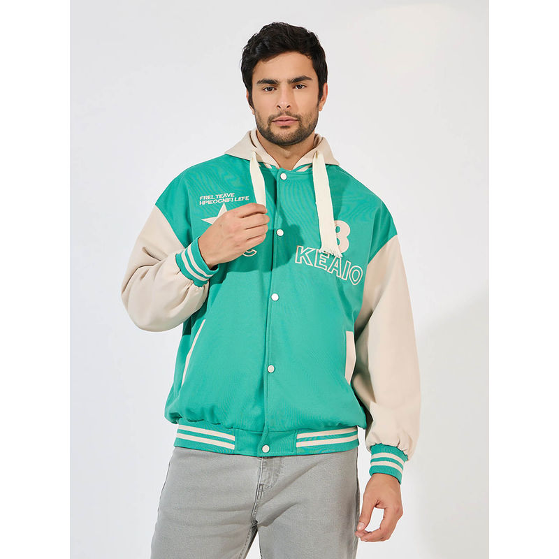 Styli Men Hooded Varsity Embroidered Badge Detail Bomber Jacket (XL)