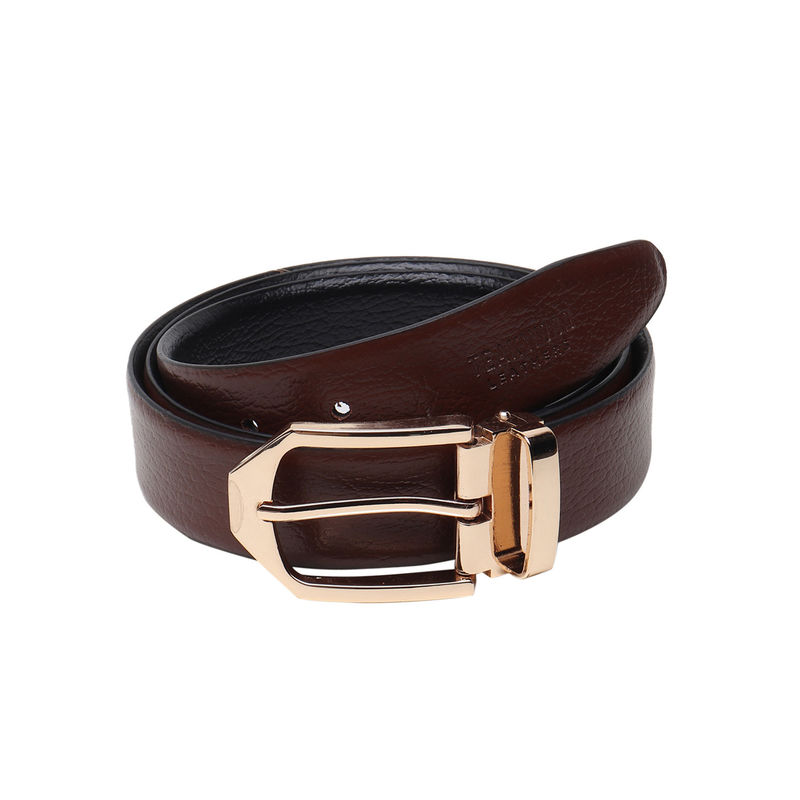 Teakwood Men Brown textured Genuine Leather Semi Formal Belt (34)