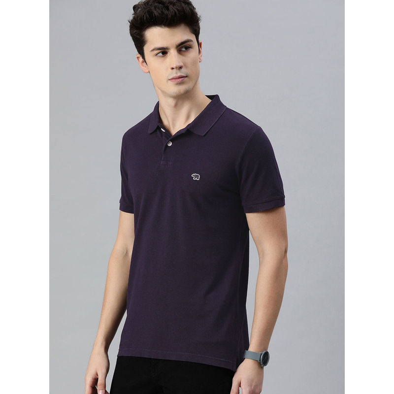 THE BEAR HOUSE Men Purple Solid Polo Collar T-shirt (M)