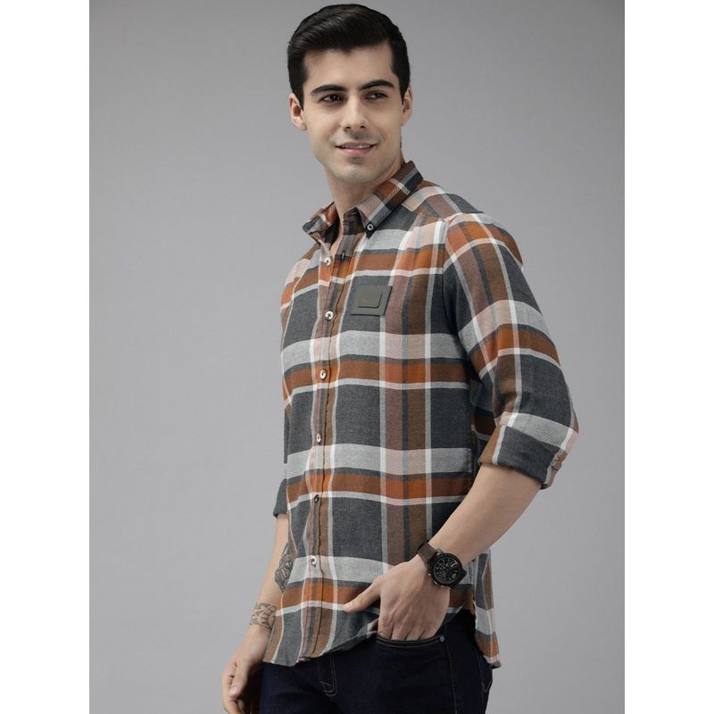The Bear House ARDOR By Men Orange Slim Checked Casual Shirt (M)