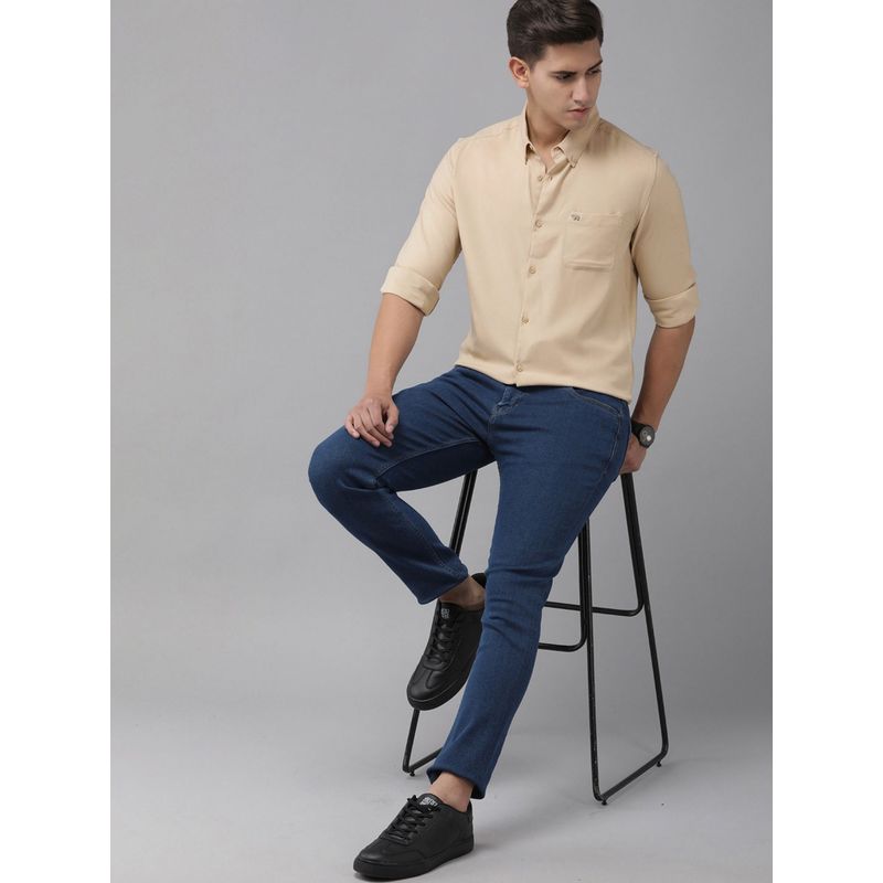 The Bear House Men Beige Slim Fit Solid Rayon Lycra Casual Shirt (2XL)