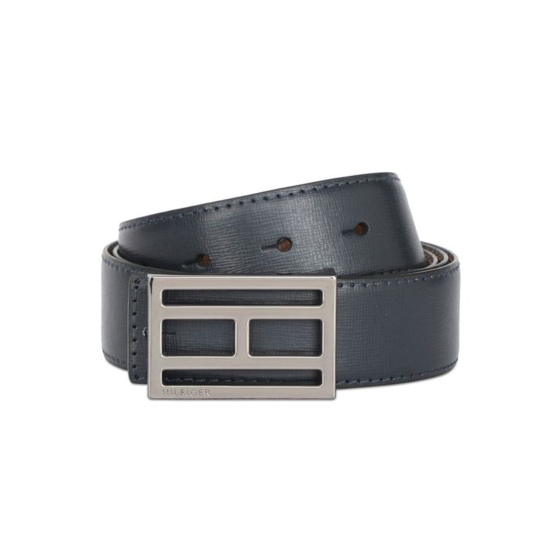 Tommy Hilfiger Batley Mens Leather Reversible Belt Textured Navy & Tan (M)