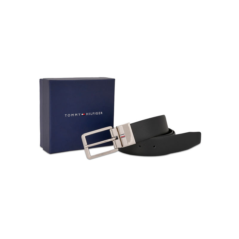 Tommy Hilfiger Black Pegville Men Reversible Leather Belt - (M)