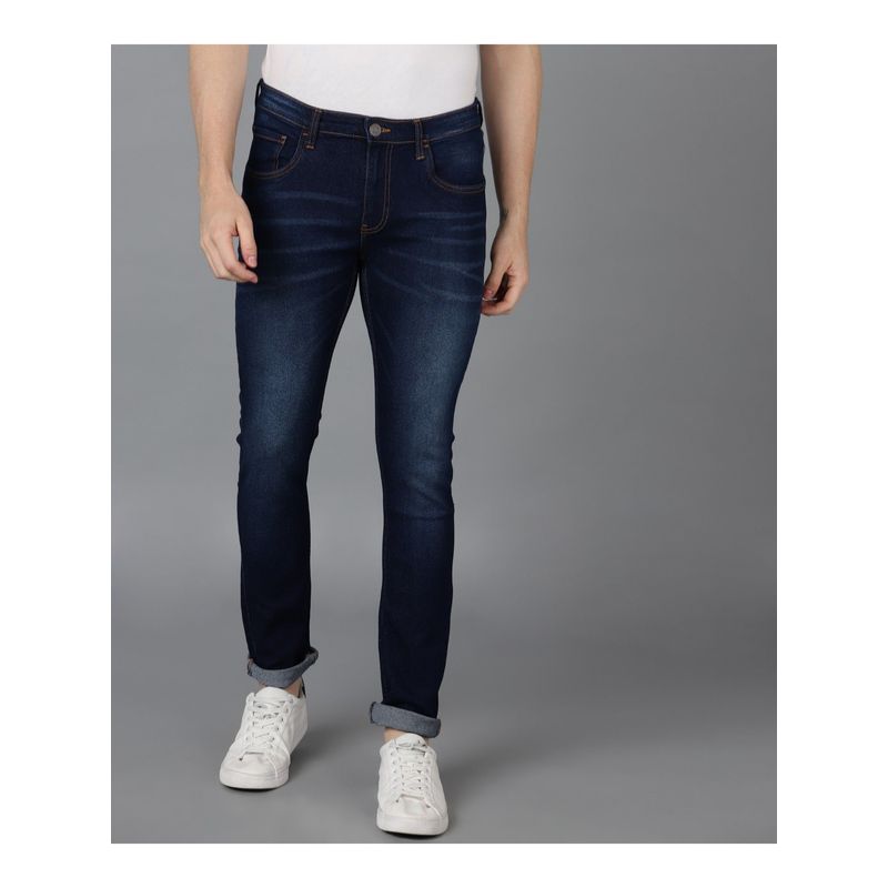 Urbano Fashion Mens Navy Skinny Fit Washed Jeans Stretchable (32)