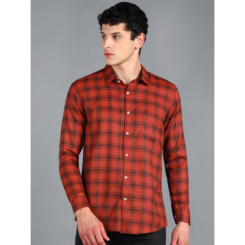 Urbano Fashion Men Orange Cotton Slim Fit Casual Checks Shirt (40)