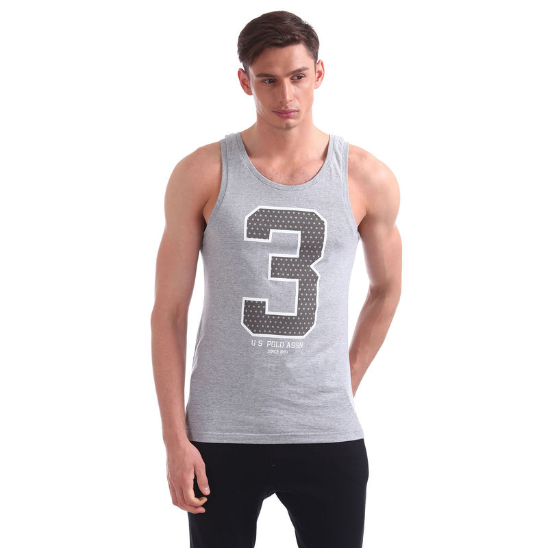 U.S. POLO ASSN. Men Grey Regular Fit Printed Sports Vest (M) Grey (M)