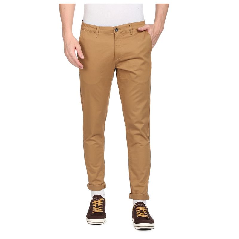 U.S. POLO ASSN. Men Khaki Mid Rise Solid Casual Trousers (42)