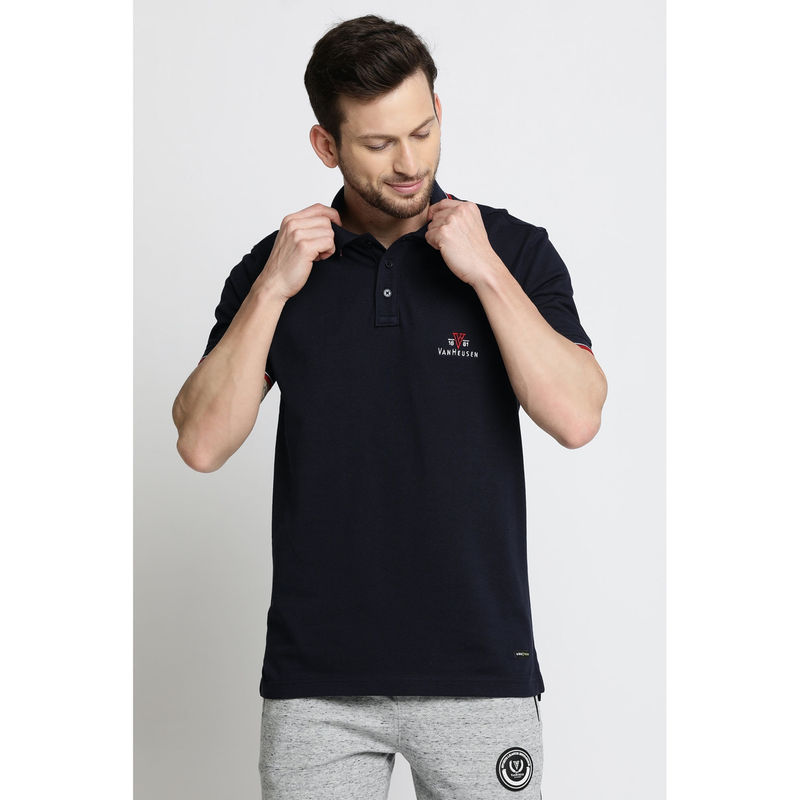 Van Heusen Men Athleisure Antiviral & Ultra Soft Polo T-Shirt - Navy
