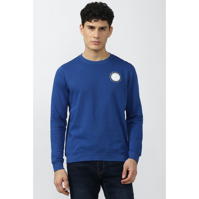 Van Heusen Men Blue Solid Crew Neck Sweatshirt (L)