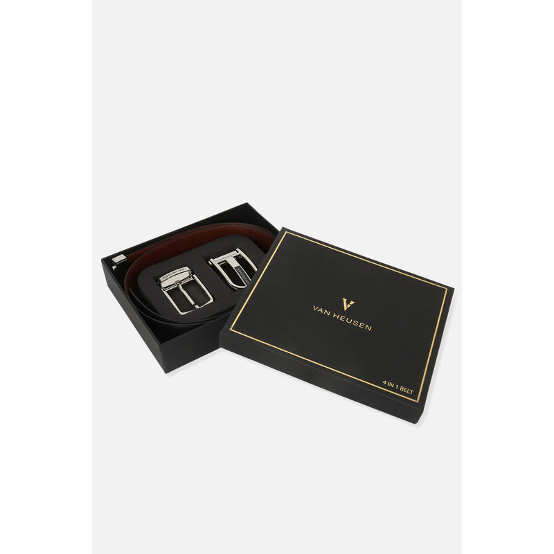 Van Heusen Men Black Textured Reversible Casual Belt with Removable Buckle (M)