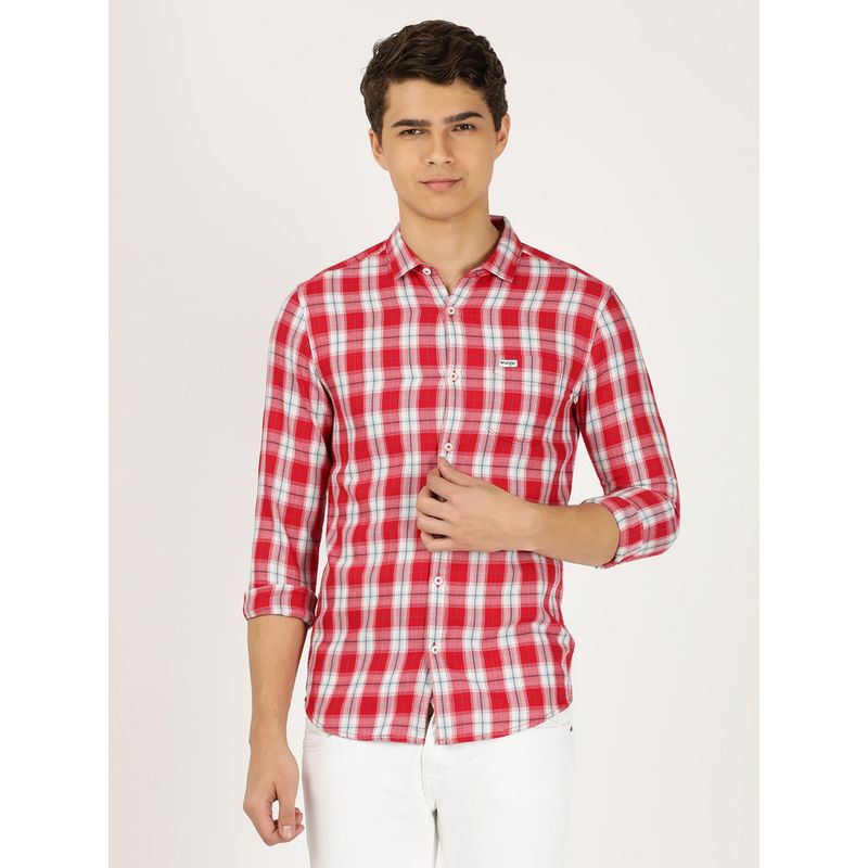 Wrangler Men Checked Red Shirt (Slim) (XL)
