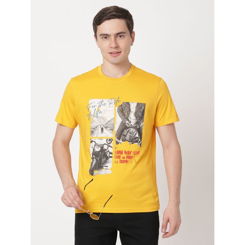Wrangler Men Graphic Print Yellow T-Shirt (Regular) (M)