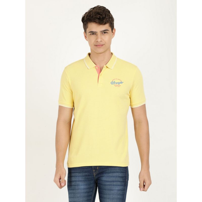 Wrangler Men Solid Yellow Polo T-Shirt (Regular) (S)
