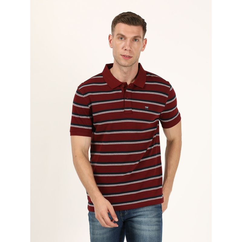 Wrangler Men Maroon Striped Polo T-Shirt (S)